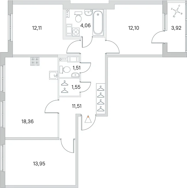 3-комнатная квартира 75.15 м², 3/4 эт., ЖК «Любоград в Стрельне»